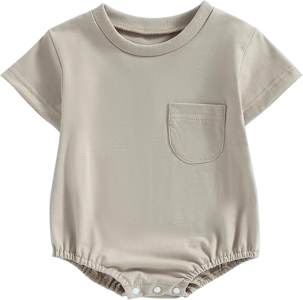Newborn Baby Boy Girl Neutral Clothes Plain Cotton Bubble Romper Solid Short Sleeve Bodysuit Summ... | Amazon (US)