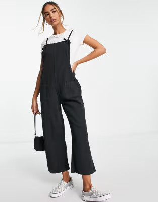 Monki cotton overalls with front pockets in black - BLACK | ASOS (Global)