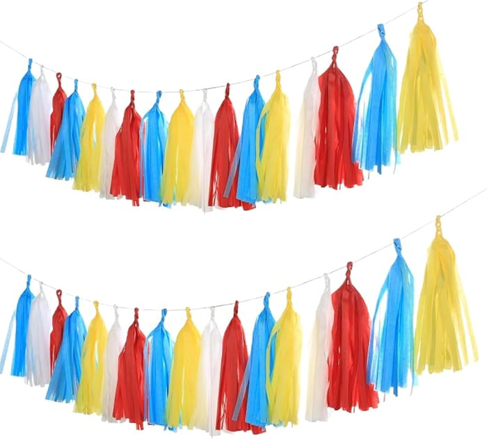 20PCS Red Yellow Blue Tassels Garland Tissue Paper Tassel Banner for Birthday Party Baby Shower C... | Amazon (US)