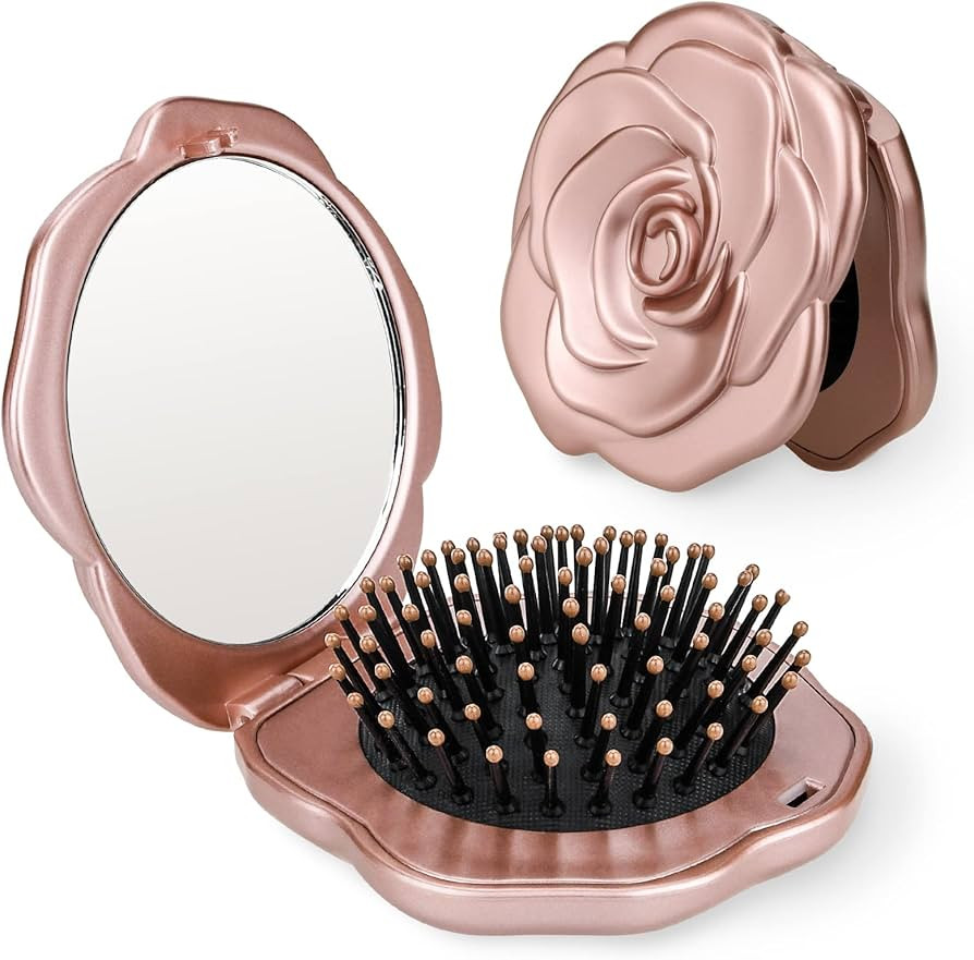 Folding Hair Brush, Mini Pocket Travel Mirror Brush Easy to Carry for Small Spaces Nylon Brush / ... | Amazon (US)