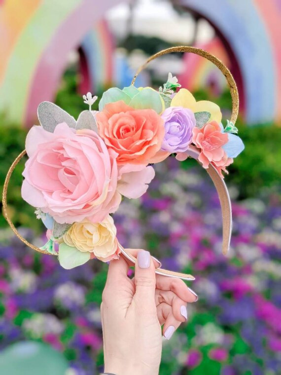 Pastel Rainbow Floral Ears// Disney Inspired // Mickey Ears // Minnie Ears // Floral Ears | Etsy (US)