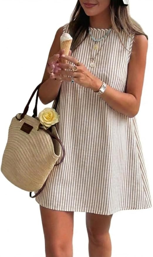 IDEALSANXUN Womens Gingham Dress Spring Summer Beach Boho Sleeveless Mini Sundress | Amazon (US)