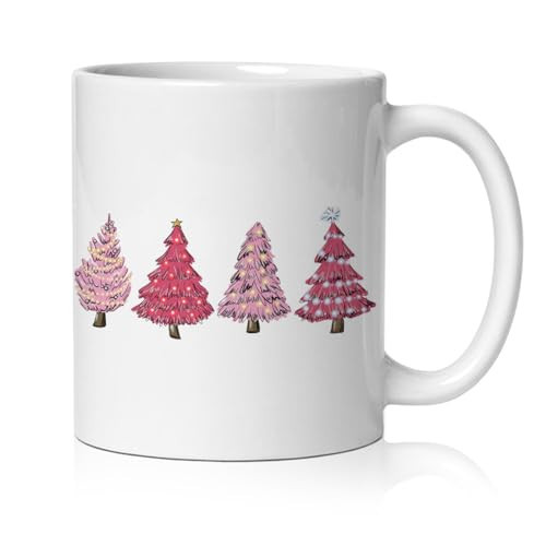 BEHIFL Pink Christmas Tree Mug, Glitter Preppy Xmas Tree Coffee Cup Ceramic, Holiday Winter Pink Christmas Ceramic Coffee Tea Mug 11 oz | Amazon (US)