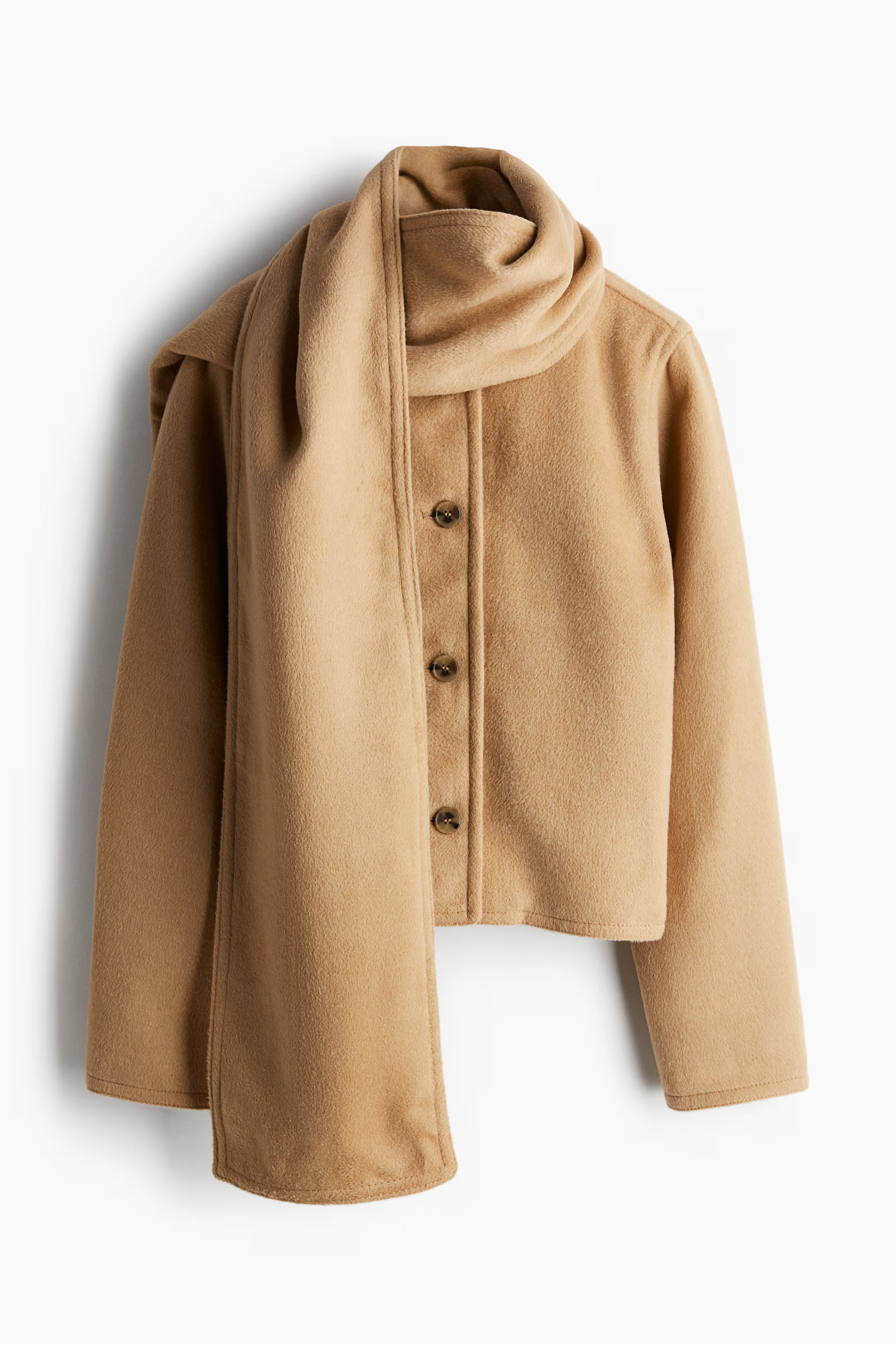 Felted Jacket with Scarf - Long sleeve - Short - Gray melange - Ladies | H&M US | H&M (US + CA)