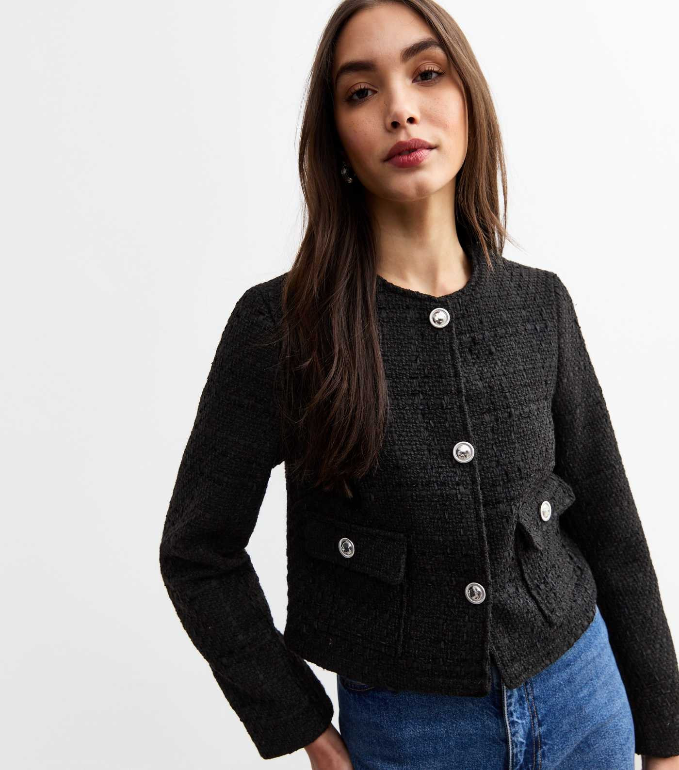 Black Bouclé Crop Jacket
						
						Add to Saved Items
						Remove from Saved Items | New Look (UK)