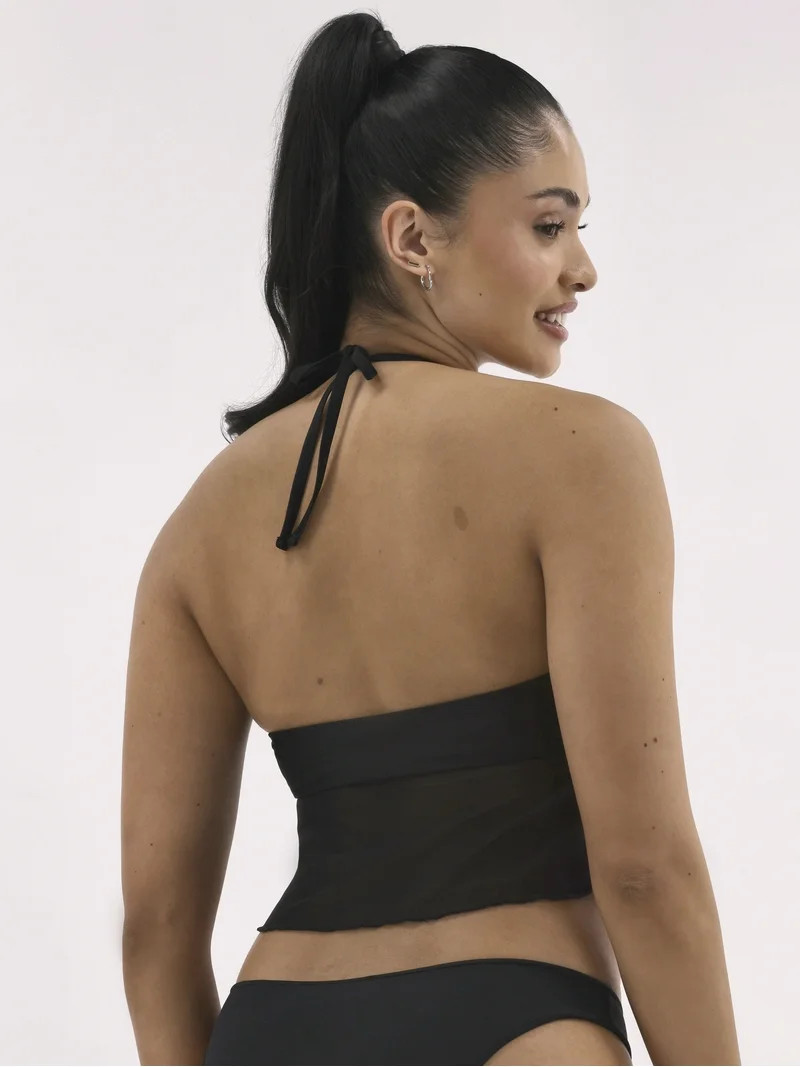 No Boundaries Women's Flyaway Mesh Halter Tankini Swim Tops, Sizes XXS-XXL | Walmart (US)