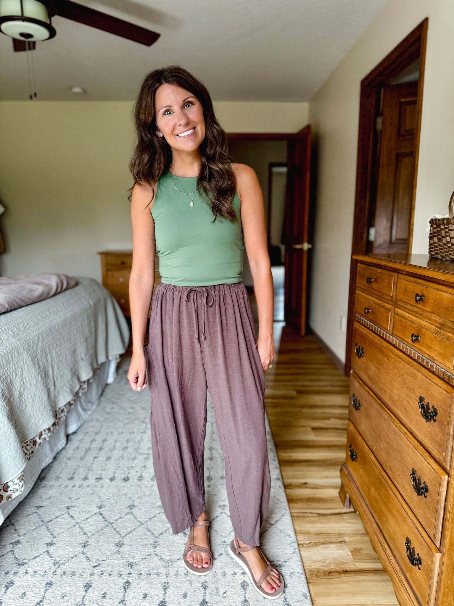 Wearing size small in this cropped tank and size xs in these flowy pants 

#LTKFindsUnder100 #LTKSeasonal #LTKPetite