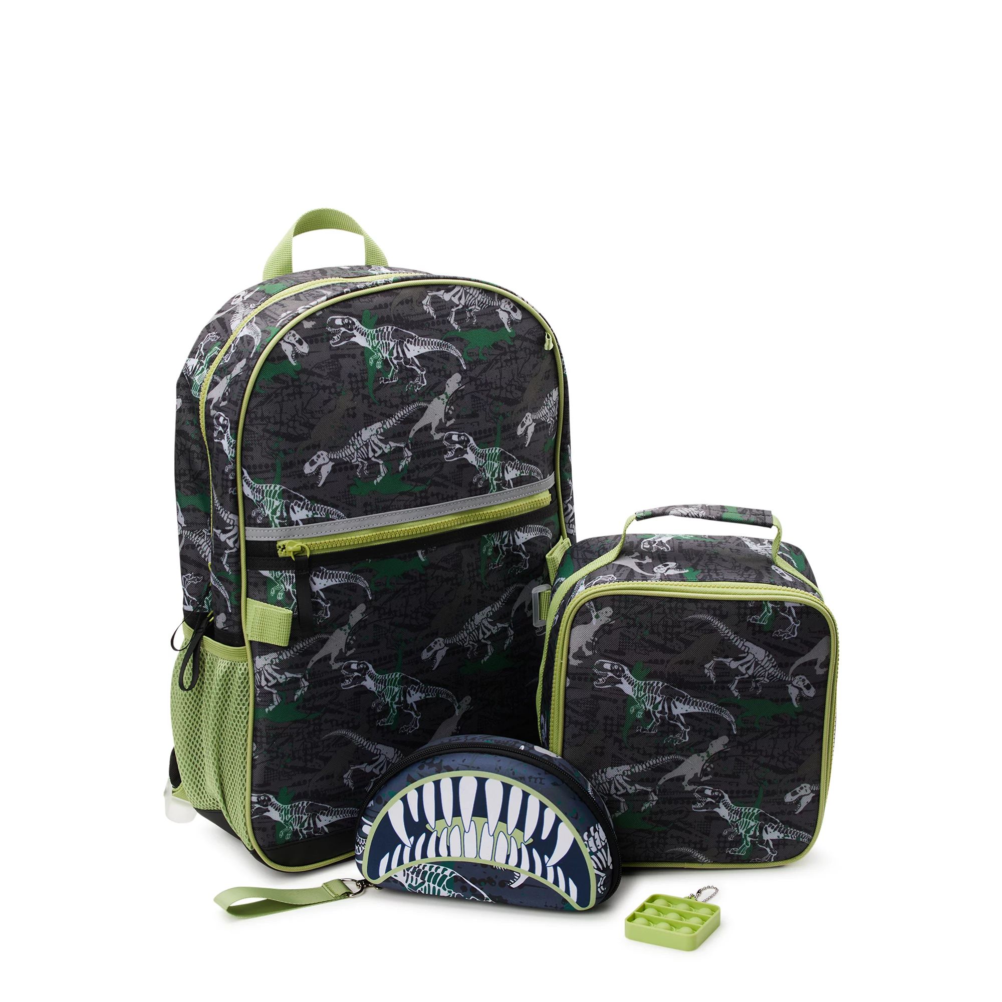 Wonder Nation Kids 17" Laptop Backpack and Lunch Tote Set, 4-Piece, Dinosaur Print Black Soot | Walmart (US)