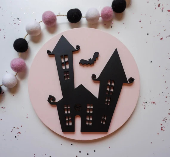 Haunted House Sign | Halloween Decor | Hey Boo | Pink Halloween | Halloween Bookshelf | Halloween... | Etsy (US)