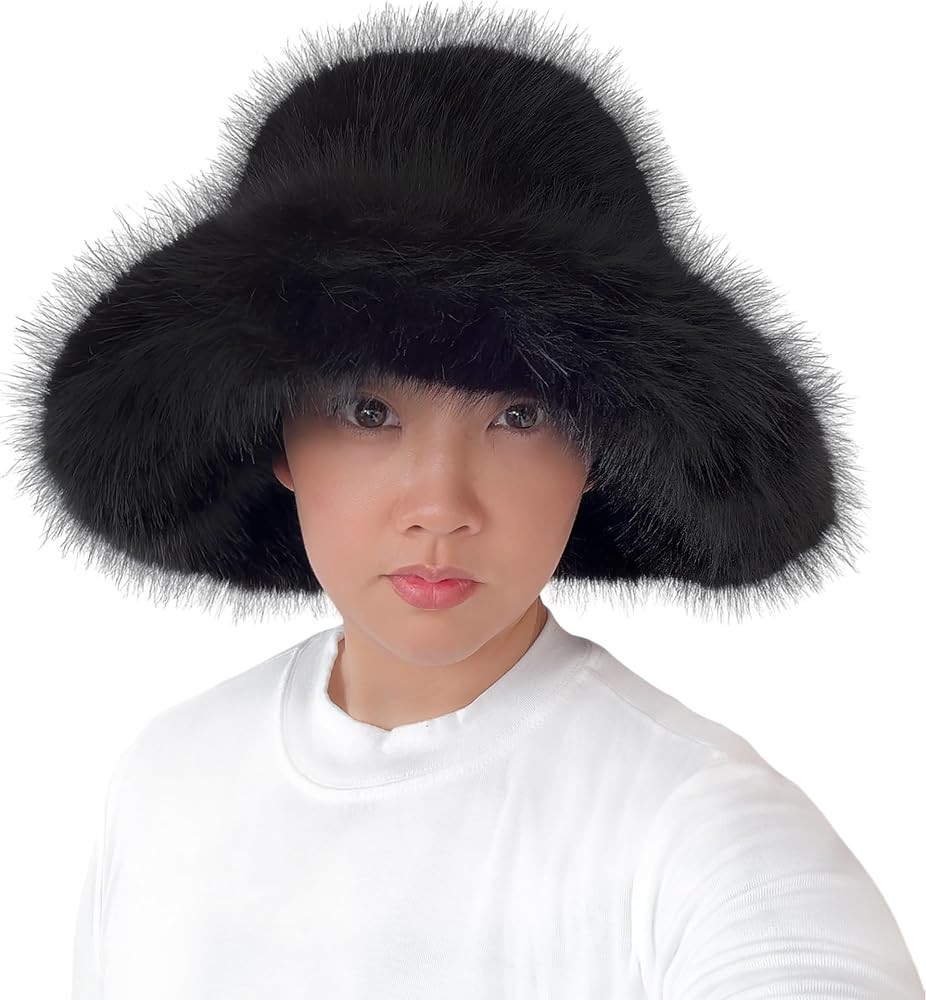 Lina & Lily Oversized Winter Faux Fur Bucket Hat for Women - Long Pile Fur Wide Moldable Brim | Amazon (US)