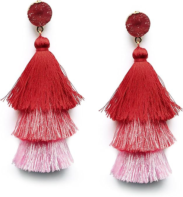 Me&Hz Colorful Layered Fashion Tassel Earrings Bohemian 3 Tier Fringe Statement Big Dangle Drop E... | Amazon (US)