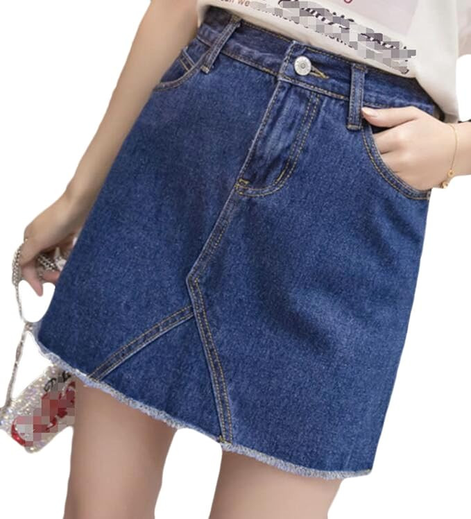 Pandapang Women Faded High Waist Vogue Cutoff Classic Fit a line Denim Skirt | Amazon (US)