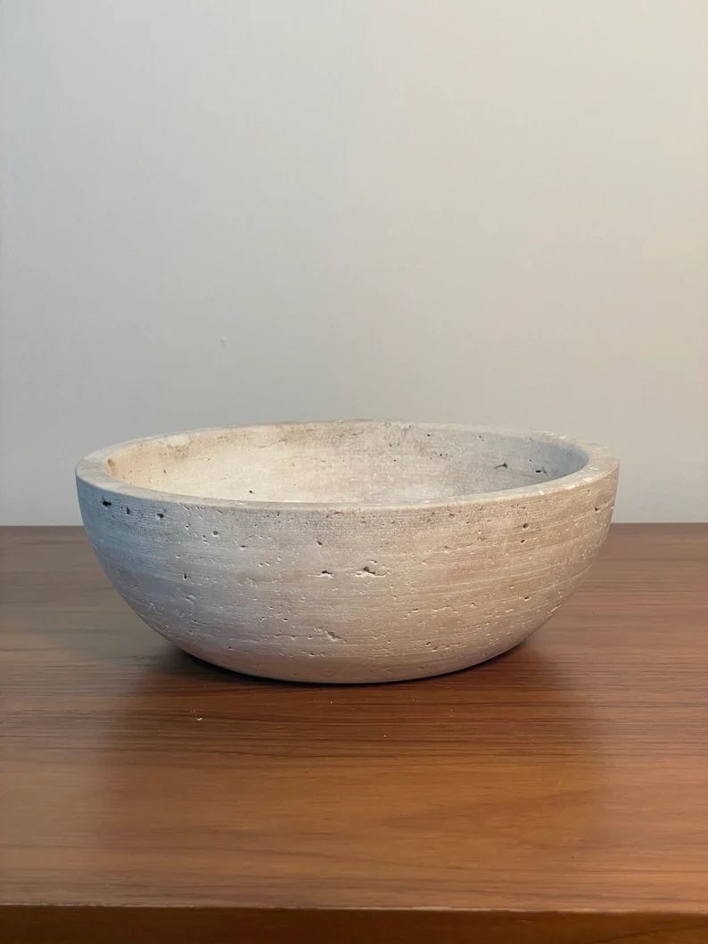 Personalized Beige Travertine Bowl, Natural Stone Decorative Centerpiece, Handmade Pet Feeding Bo... | Etsy (US)