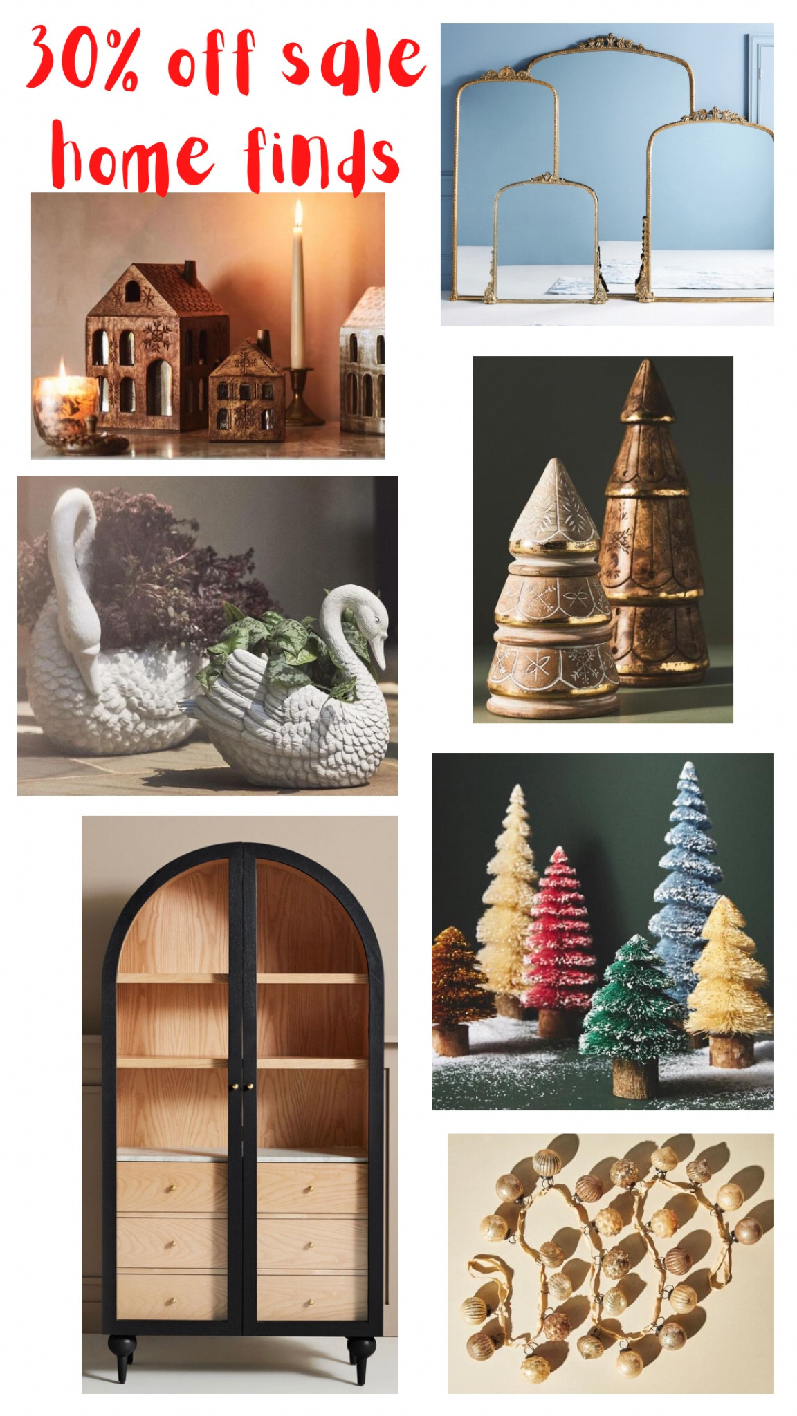 A few things I already own like that arched cabinet (and it’s all 30% off right now😱) and a few things I currently have in my cart like those bottle brush trees, the swan and the garland I’ve had my eye on forever👀 love love their unique finds

#LTKHoliday #LTKsalealert #LTKGiftGuide