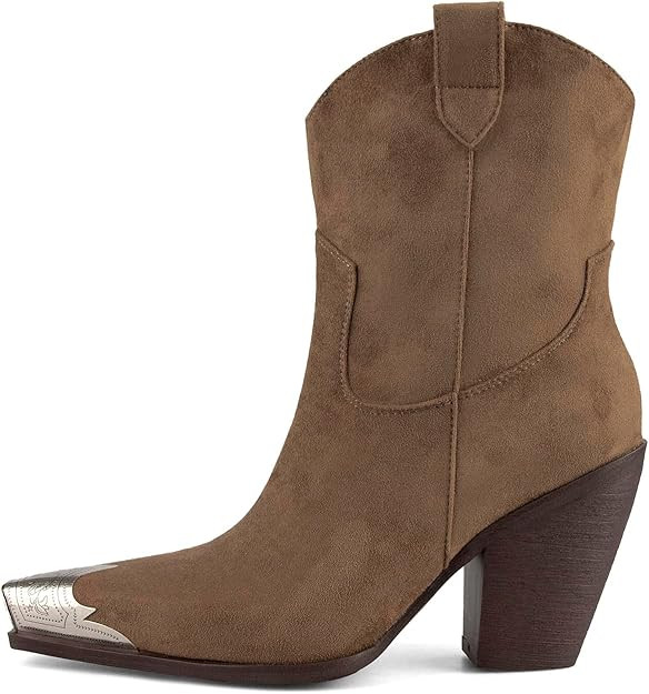 keleimusi Women's Western Cowgirl Ankle Boots Stacked Block Heel Cowboy Booties Steel Toe Heeled ... | Amazon (US)