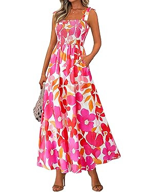 PRETTYGARDEN Womens Summer Dresses Floral Sleeveless Smocked Maxi Dress Boho Spaghetti Strap A Li... | Amazon (US)
