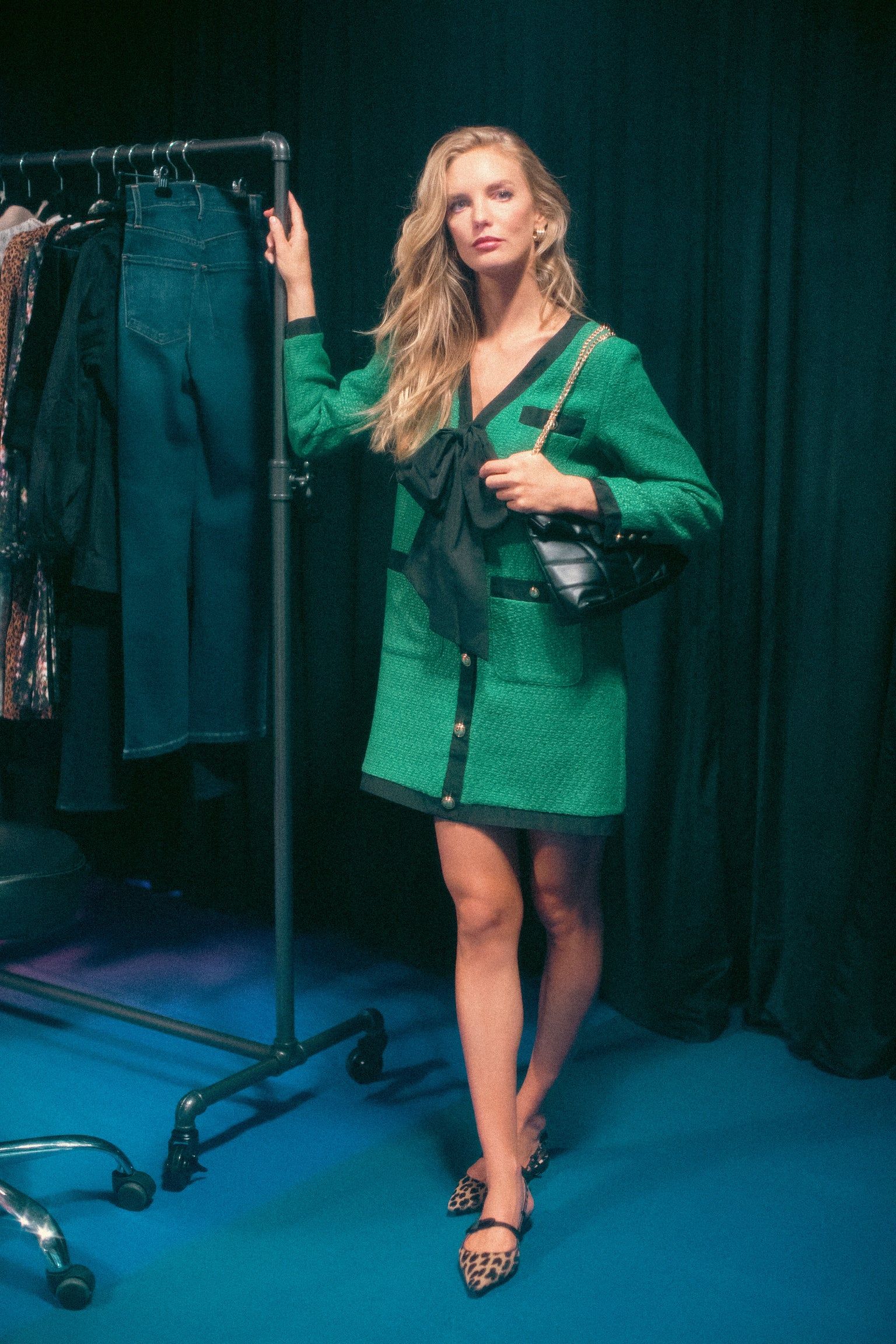 Green Coco Tweed Bow Dress | Tuckernuck (US)