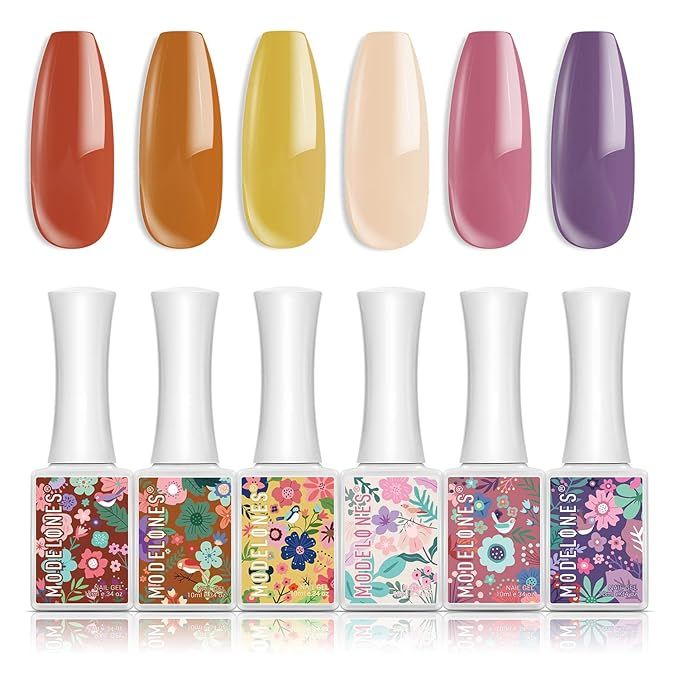 Modelones Gel Nail Polish Set - Secret Garden Vibrant Pink Purple Spring Color Collection 6 PCS 1... | Amazon (US)