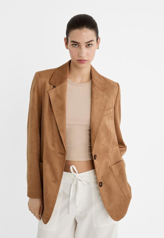 Regular fit faux suede blazer | Stradivarius (UK)