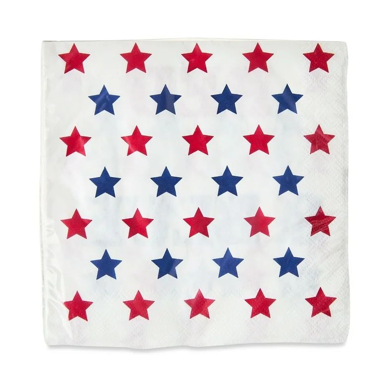 Patriotic Red, White & Blue 6.5" Paper Napkins with Matching Stars, 16 Count, by Way To Celebrate... | Walmart (US)
