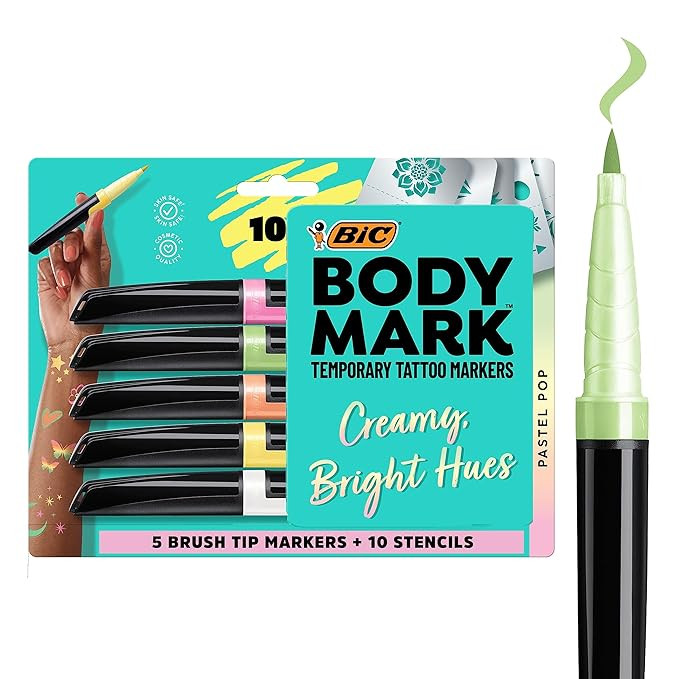 BIC BodyMark Temporary Tattoo Marker with Fine Tip, Mandala, Assorted Colors, Pack of 3 Markers +... | Amazon (US)