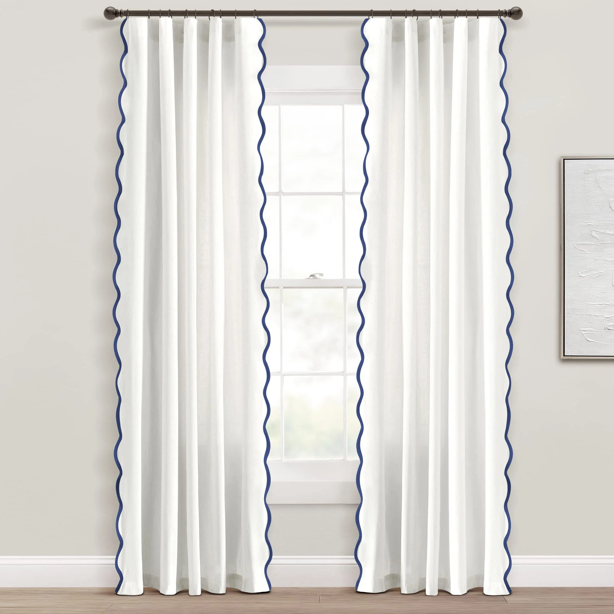 Coastal Chic Scallop Edge Window Curtain Panel Pair, 52" W X 84" L, Navy & White | Wayfair North America