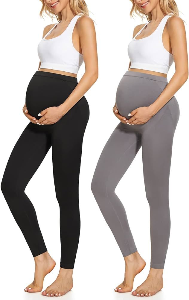 Maternity Leggings Over The Belly Butt Lift - Buttery Soft Non-See-Through Workout Pregnancy Legg... | Amazon (US)