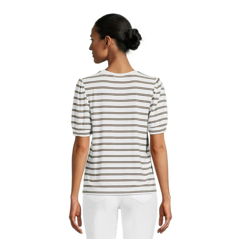 Time and Tru Women's Classic Fit Jersey Top with Puff Sleeves, Sizes XS-3XL | Walmart (US)