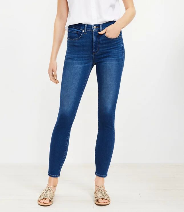 Petite Mid Rise Skinny Jeans in Bright Mid Indigo Wash | LOFT