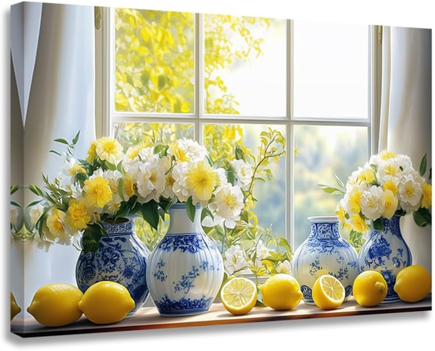 ZQQART Lemon Picture for Wall Kitchen Decor Citrus Fruit Canvas Prints Yellow Lemon and Flower Pa... | Amazon (UK)