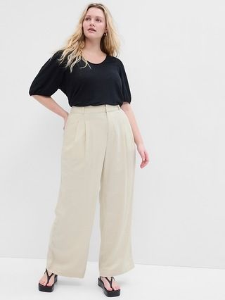 High Rise Wide-Leg Pleated Linen Trousers with Washwell | Gap Factory