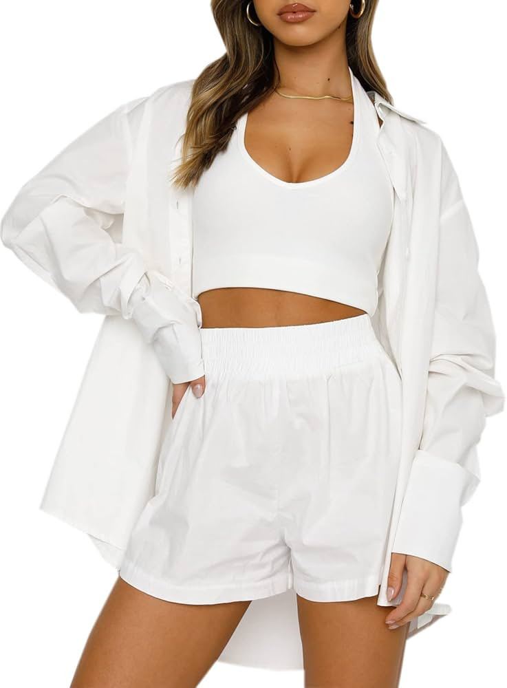 Womens Casual 2 Piece Outfit Set Oversized Tracksuit Sweatsuit Long Sleeve Shirt Loose High Waist... | Amazon (US)