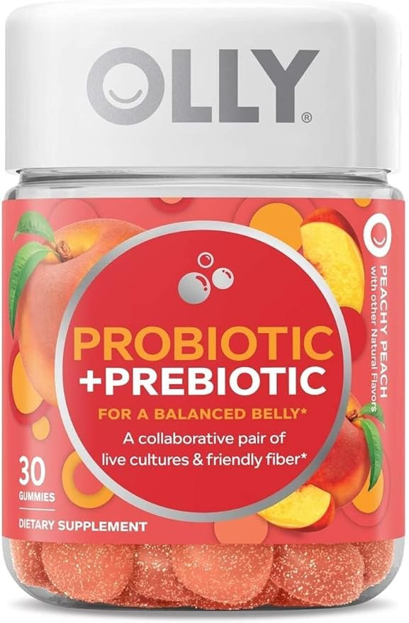 OLLY Probiotic + Prebiotic Gummy, Digestive Support and Gut Health, 500 Million CFUs, Fiber, Adul... | Amazon (US)