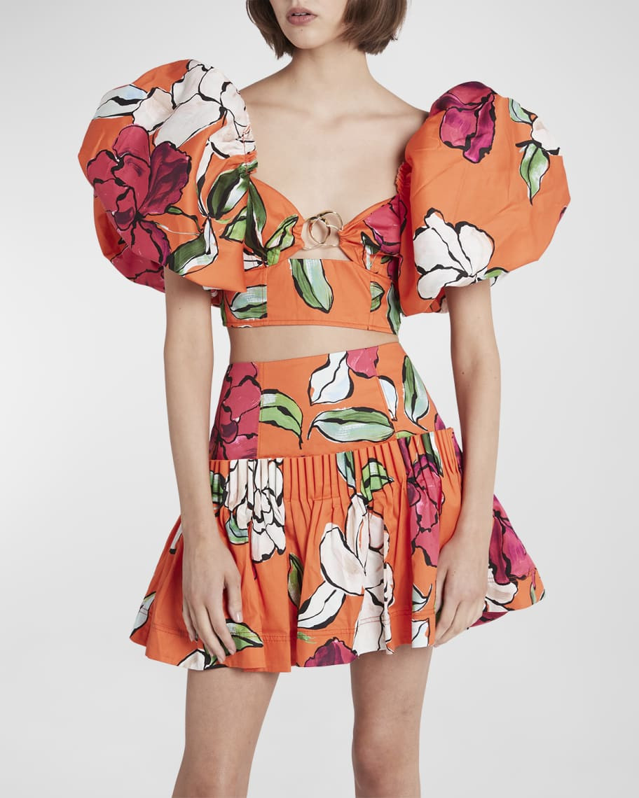 Aje Niki Pleated Floral-Print Mini Skirt | Neiman Marcus