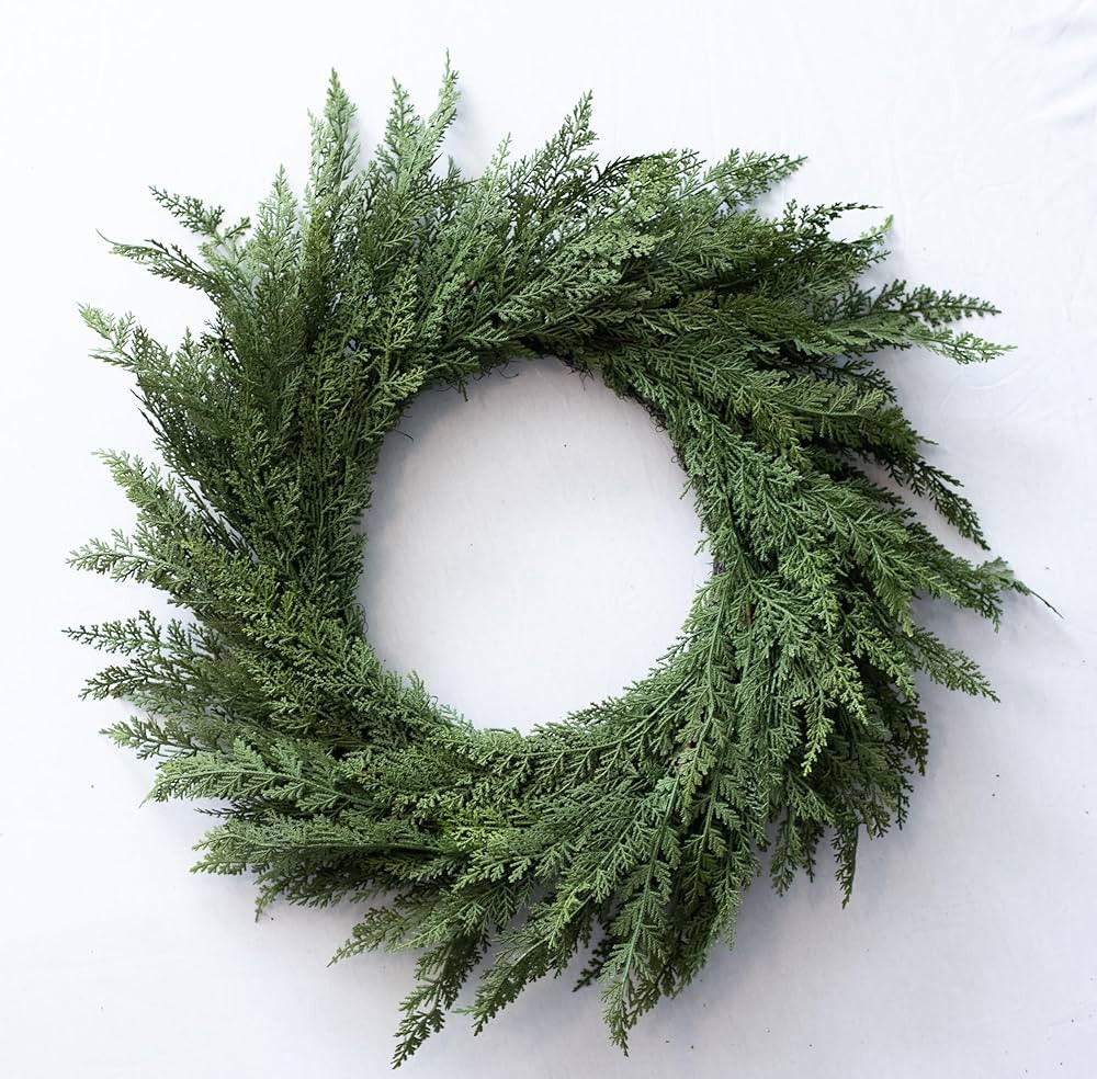 30" Faux Cedar Wreath, Christmas Wreaths for Front Door Outside, Green Wreath Christmas, Window W... | Amazon (US)