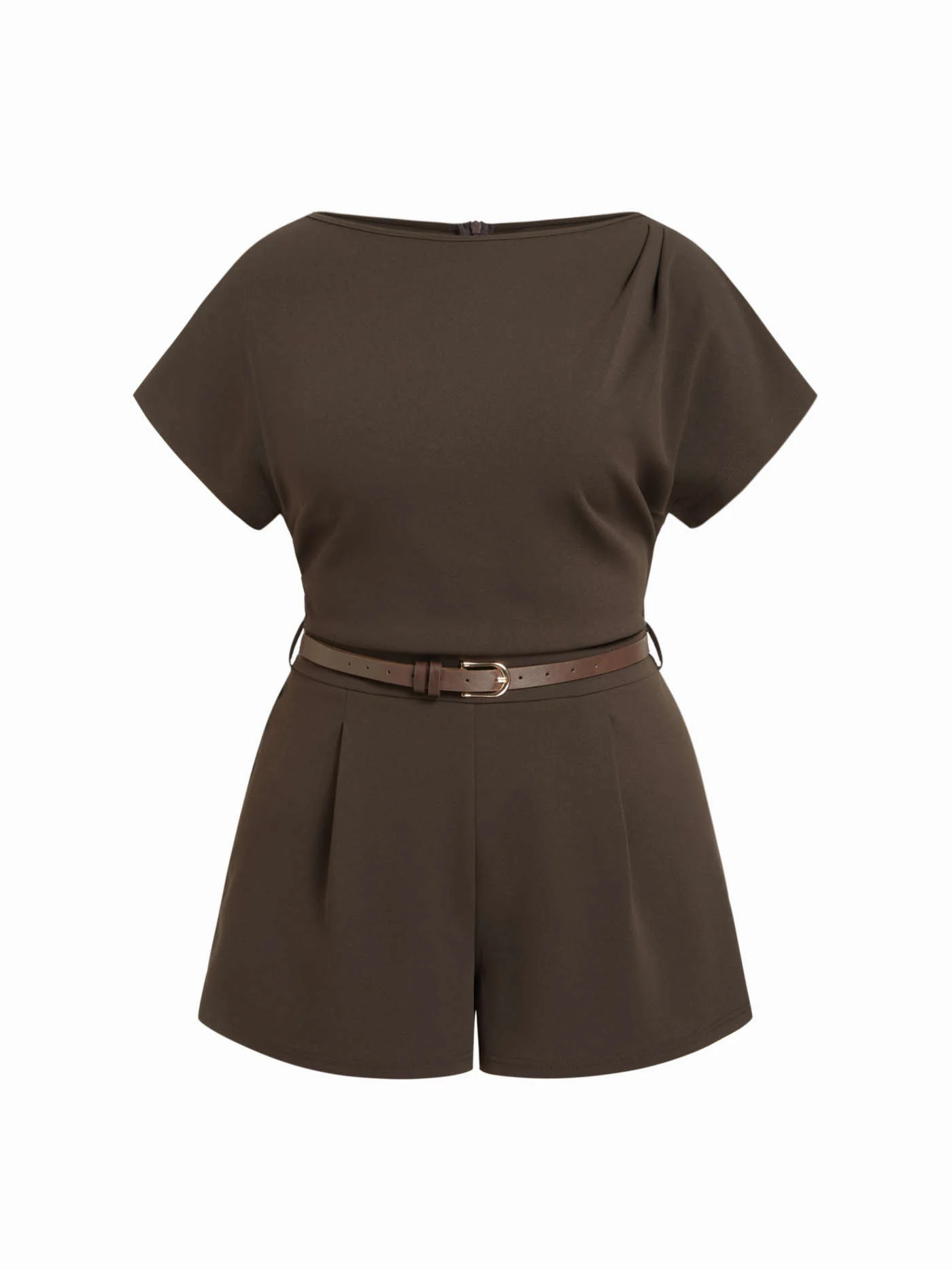 Stand Collar Romper With Belt Curve & Plus | Cider