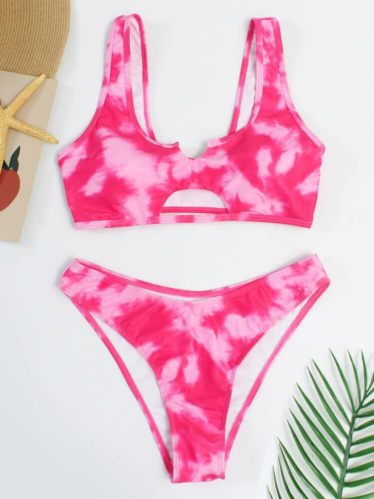 Tie Dye Cut-out Bikini Swimsuit | SHEIN