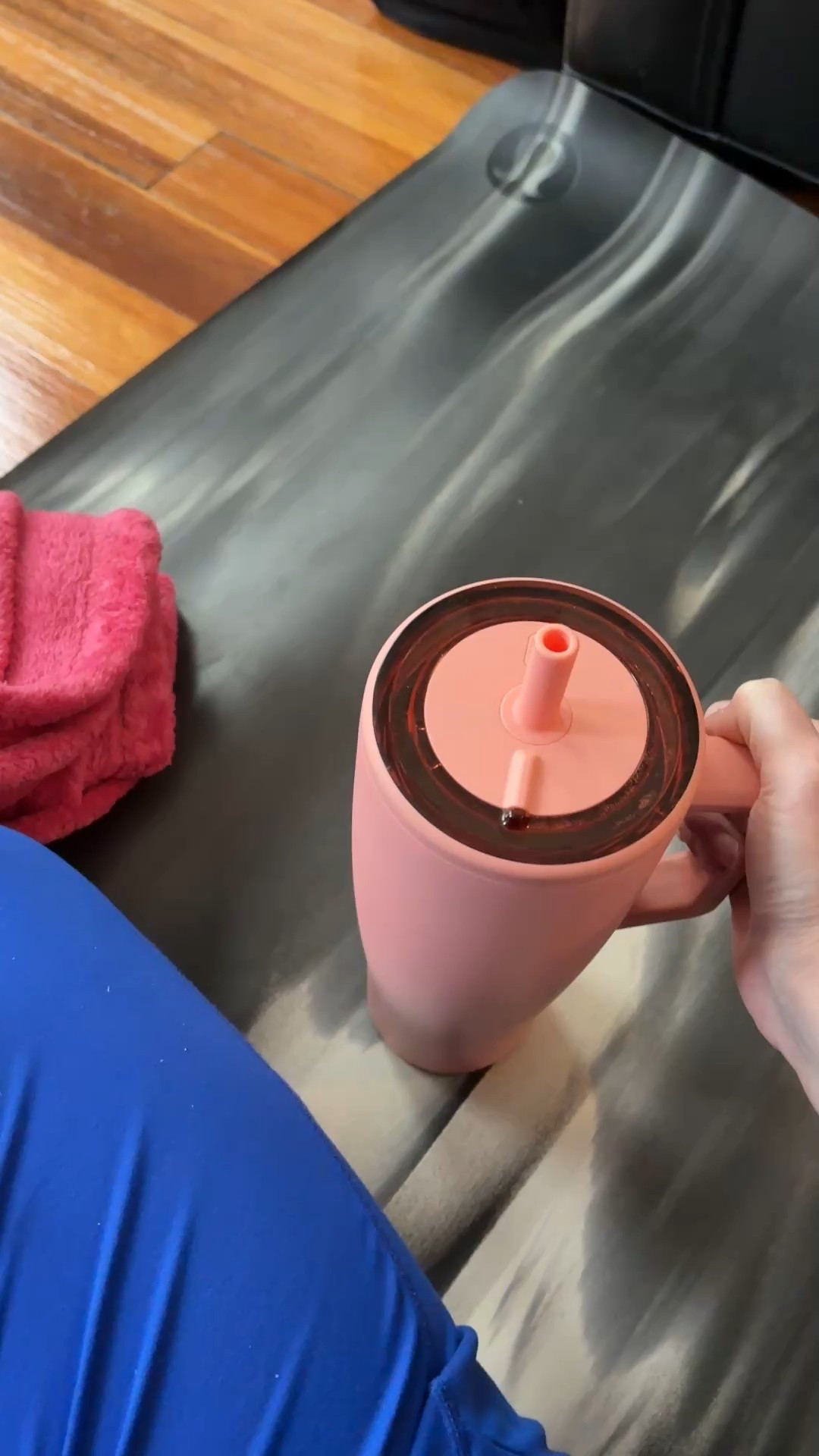 Another yoga session in the books 💆‍♀️ 

Video: Kate’s leg on a mat. A pink blanket is also on it. Kate’s hand lifts a pink water tumbler and and sets it down  

#LTKfitnessgoals #LTKselfcare