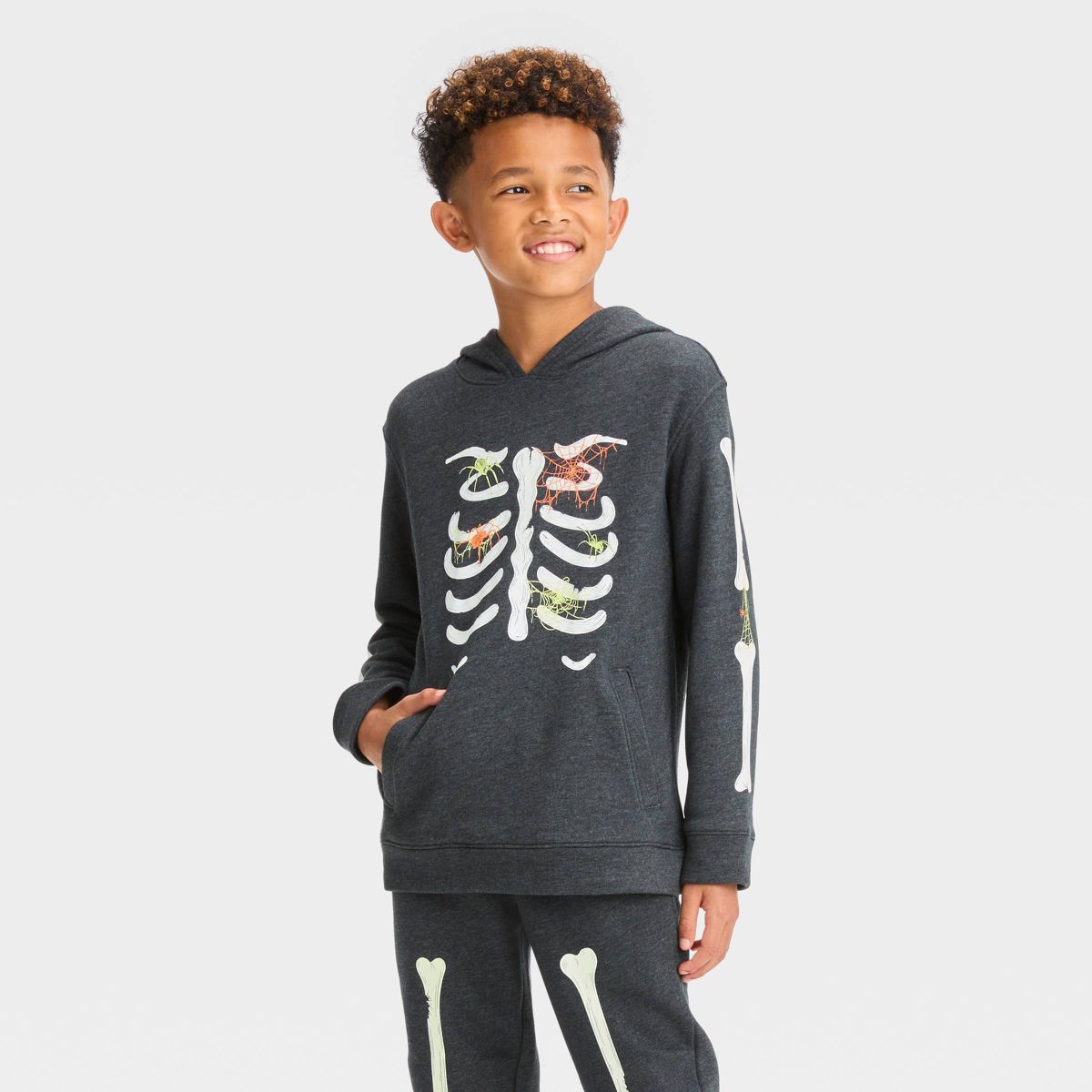 Boys' Skeleton Glow In the Dark Pullover Sweatshirt - Cat & Jack™ Charcoal Gray | Target