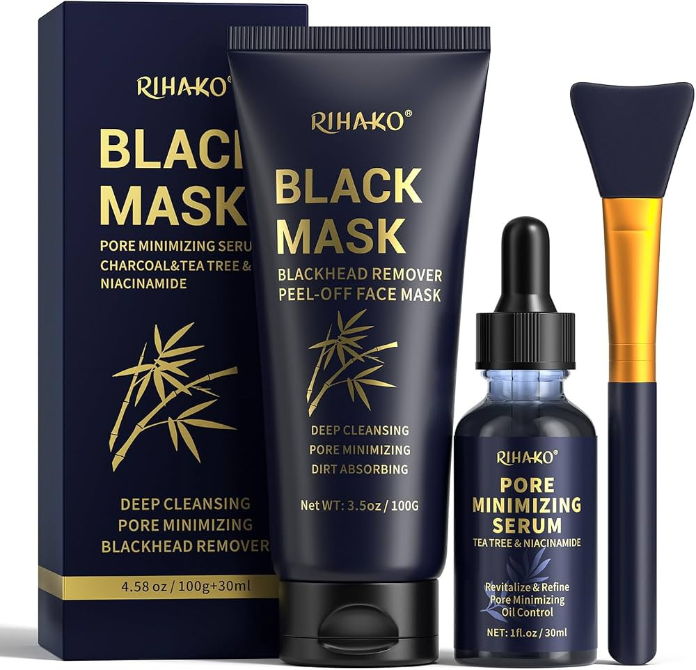 RIHAKO Blackhead Remover Mask Kit, Black Peel Off Face Mask with Tea Tree & Niacinamide Serum, Ch... | Amazon (US)