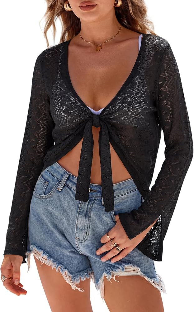 Arach&Cloz Women's Linen Blend Tie Front Bolero Shrug Beach Cover Up 2026 | Amazon (US)