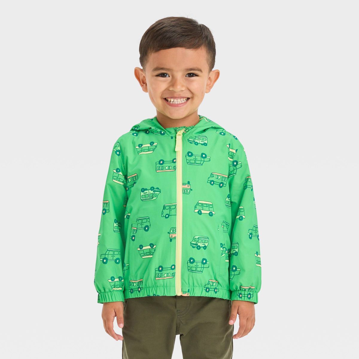 Toddler Boys' Transportation Full Zip Windbreaker Jacket - Cat & Jack™ Green | Target