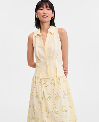 I.N.C. International Concepts Women's Sleeveless Collared Linen Button-Down Shirt, Macy's Exclusi... | Macy's