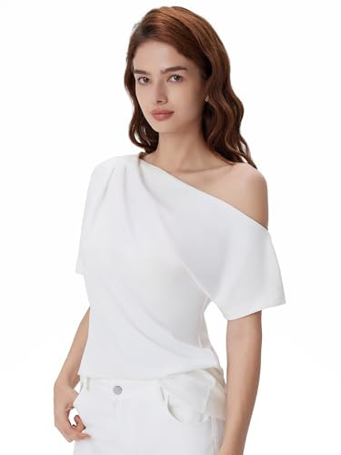 SUUKSESS Off the Shoulder Tops for Women Short Sleeve Asymmetrical Top Trendy Summer Going Out T-... | Amazon (US)