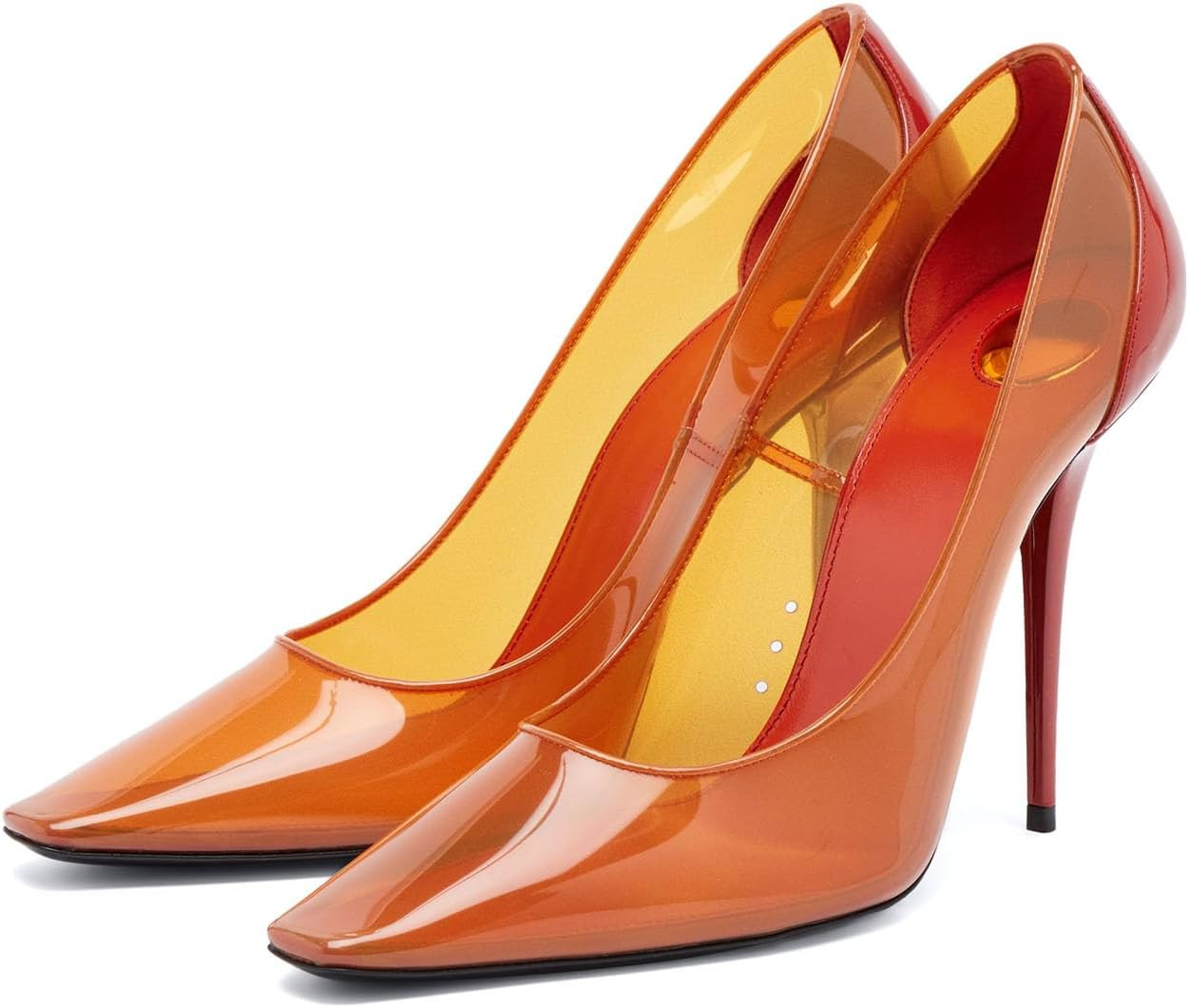 Yishaweiqi Square Toe Jelly Heels for Women, Transparent Clear Stiletto High Heels with Patent Leather Trim, 4.5" Slip On Closed Toe Pumps Fashion Party Dress Shoes | Amazon (US)