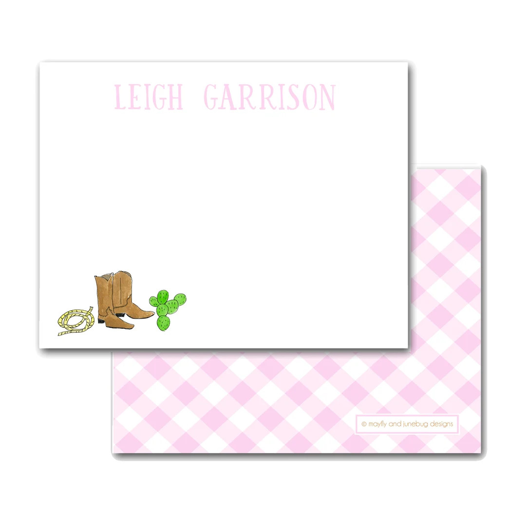 Personalized Kids Notecards Cowboy Boots in Pink | Custom Note cards Thank you notes girl gift Te... | Etsy (US)