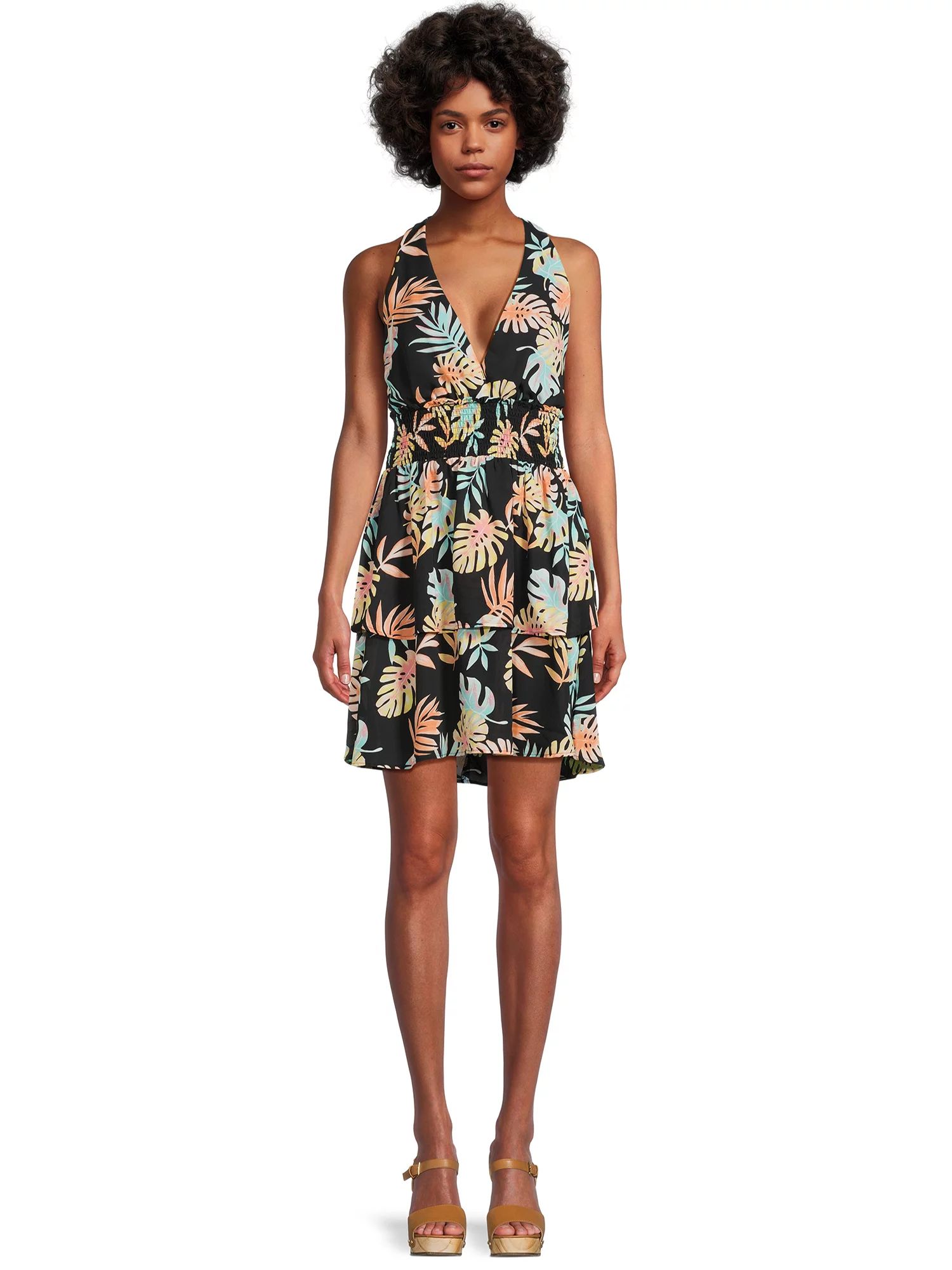 Madden NYC Juniors Plunge Halter Dress with Tiered Skirt | Walmart (US)