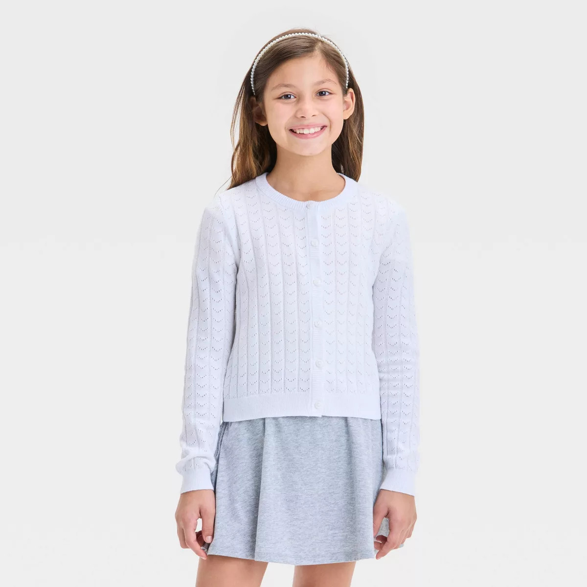 Girls' Long Sleeve Pointelle Cardigan - Cat & Jack™ White M | Target