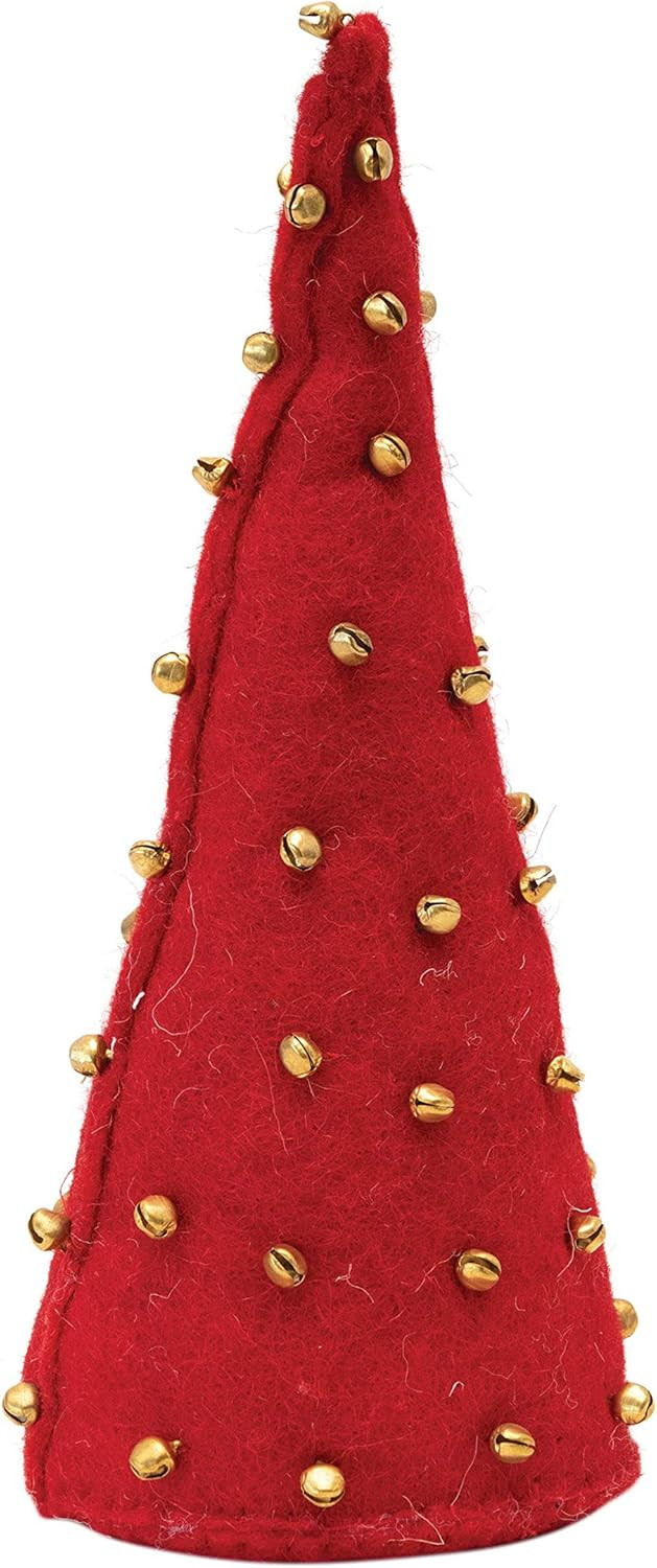 Creative Co-Op 4" Round x 10" H Wool Felt Cone Tree w/Jingle Bells, Red Figures and Figurines, Mu... | Amazon (US)