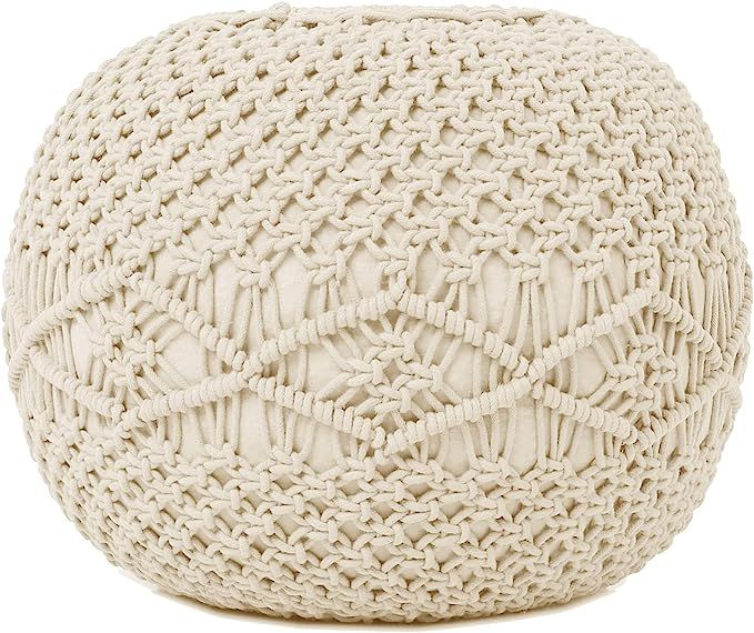 REDEARTH Round Pouf Ottoman -Macrame Hand Knitted Poof Pouffe Ottoman Cover Accent Chair Seat Foo... | Amazon (US)